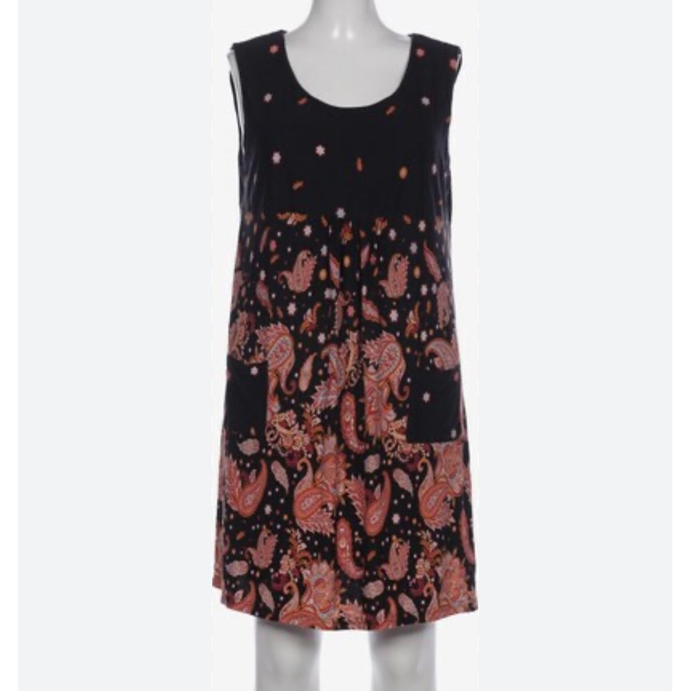 Ulla Popken Paisley Print Sleeveless Dress with Pockets Black Pink Orange 16/18